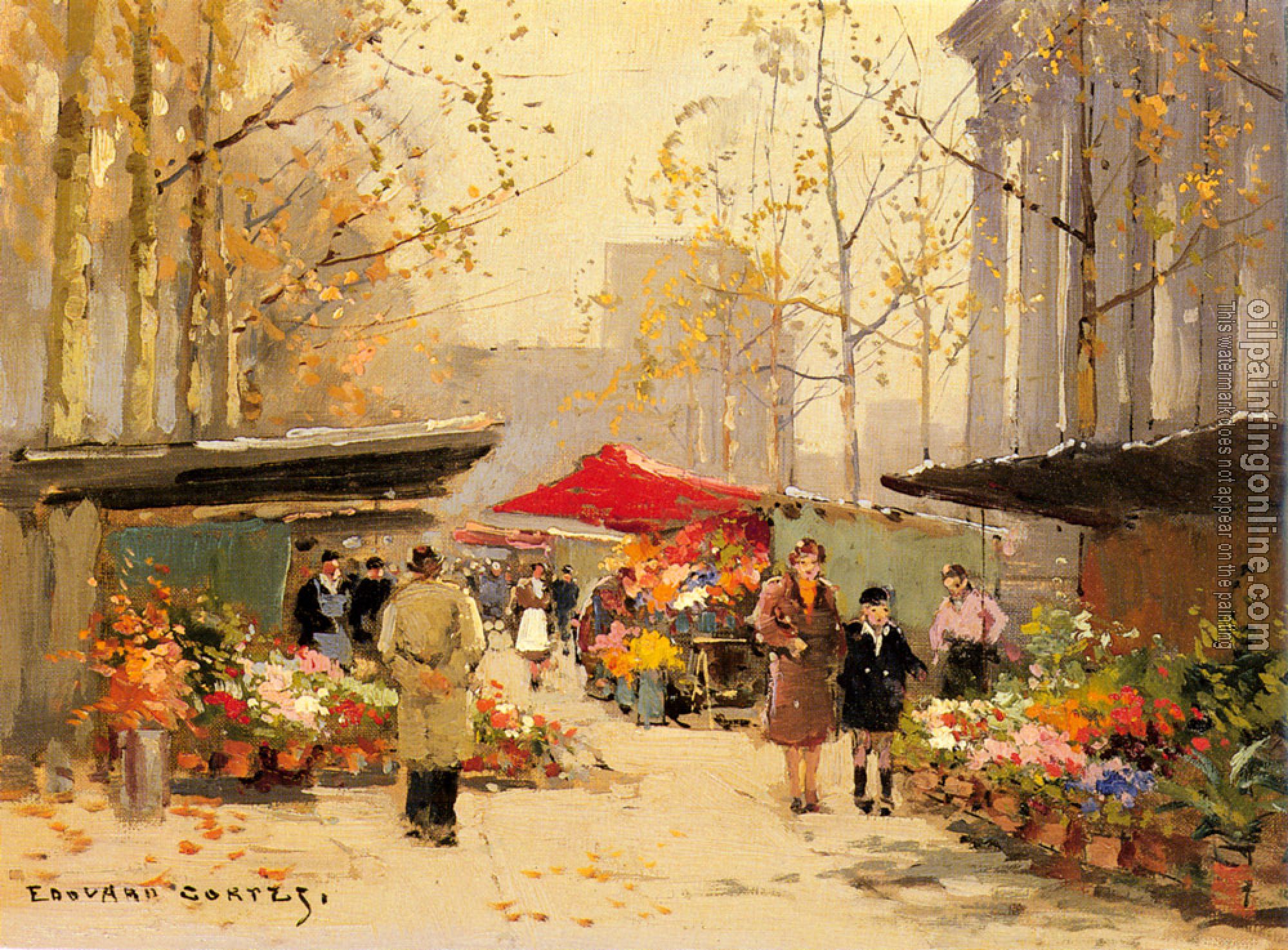 Edouard Cortes - Flower Stalls by the Madeleine